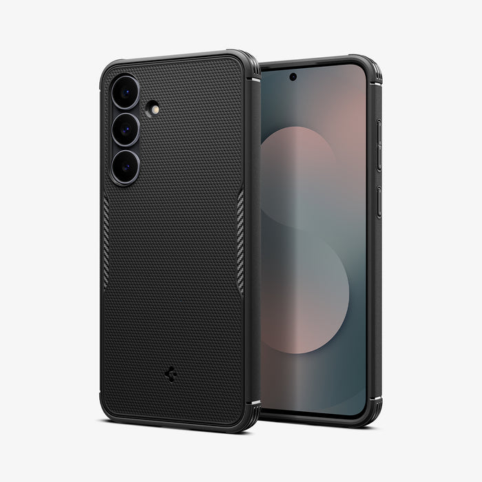 ACS11641 - Galaxy S25 FE Core Armor (MagFit) in Matte Black showing the back, behind, is another device facing front and the side of a device