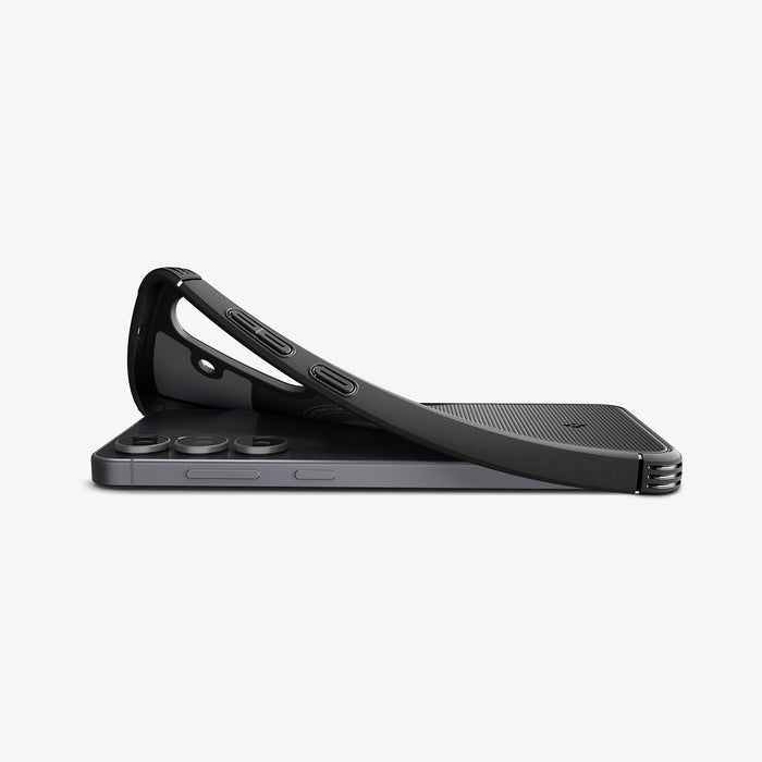 ACS11641 - Galaxy S25 FE Core Armor (MagFit) in Matte Black showing the front of device with the case partially peeled off