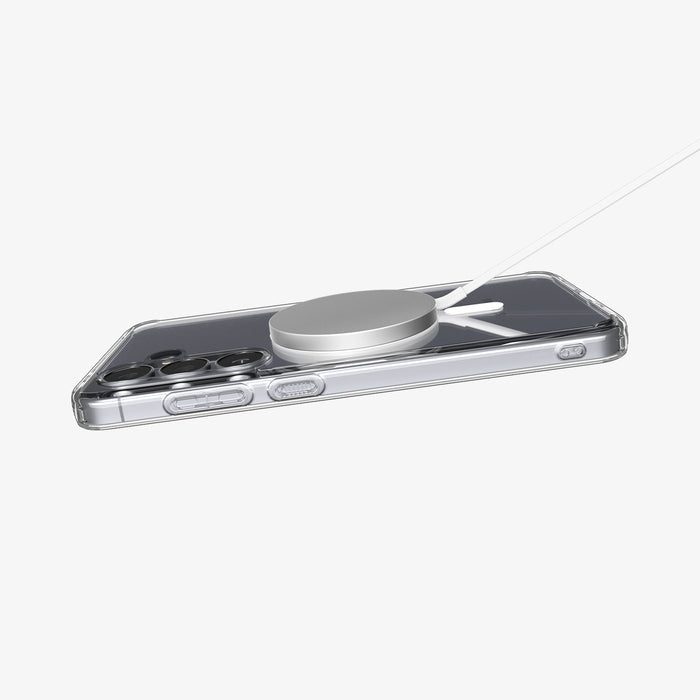 ACS10027 - Galaxy S25 FE Case Ultra Hybrid Metal Ring (MagFit) in crystal clear showing the back and side