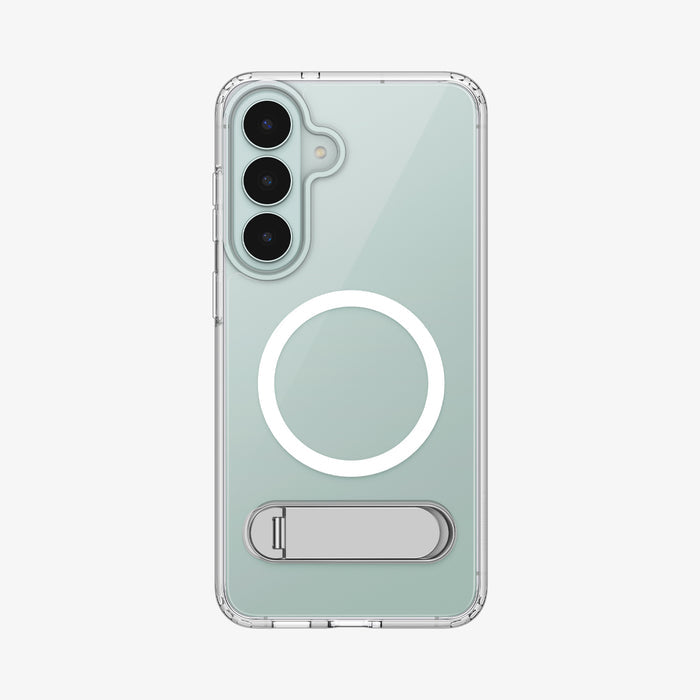 ACS11644 - Galaxy S26 FE Slim Armor Essential (Mag Fit) showing Galaxy S26 FE in a clear case with magnetic ring and built in kickstand