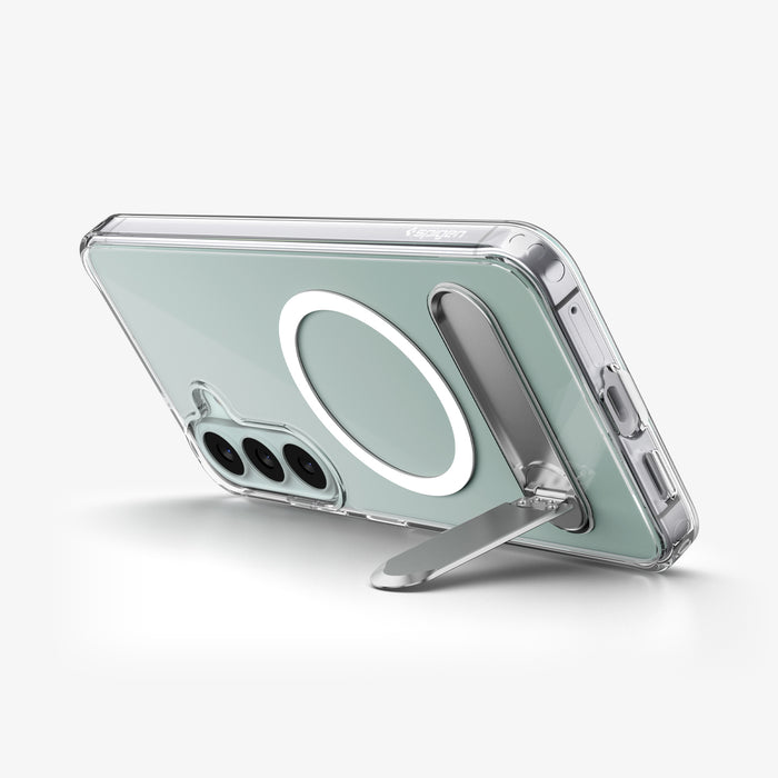 ACS11644 - Galaxy S26 FE Slim Armor Essential (Mag Fit) showing Galaxy S26 FE case with built in kickstand extended for landscape viewing