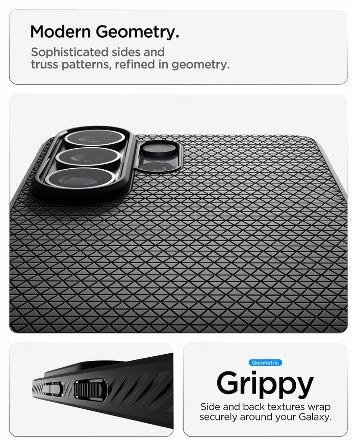 ACS11024 - Galaxy S26 Ultra Liquid Air (Mag Fit) in Matte Black showing modern geometry. sophisticated sides and truss patterns refined in geometry