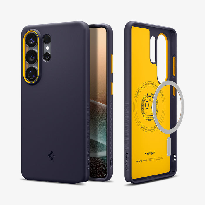 ACS11037 - Galaxy S26 Ultra Nano Pop (Mag Fit) in Blueberry Navy showing the back with the device, partial back case only, partial front and sides with magfit