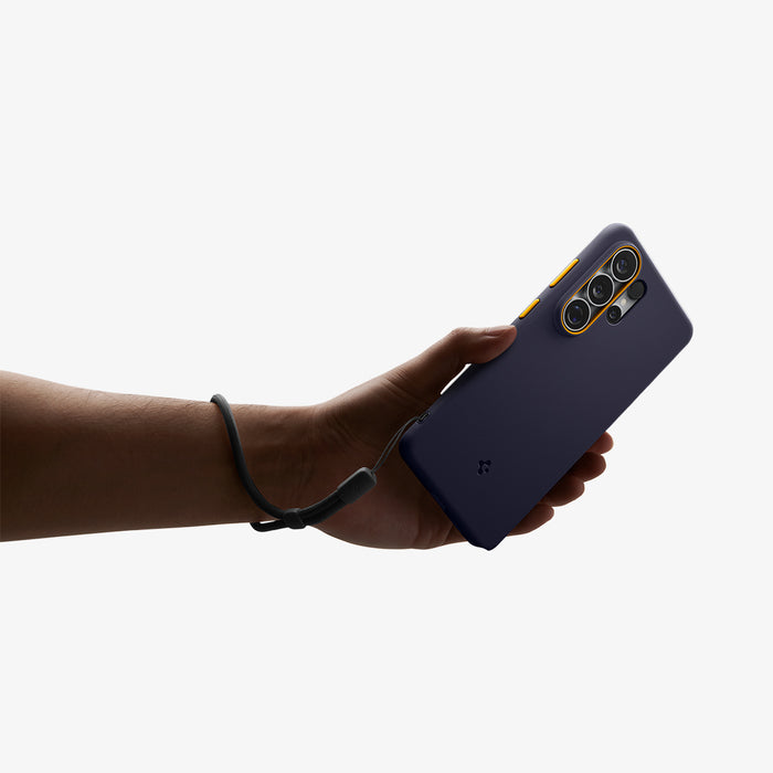 ACS11037 - Galaxy S26 Ultra Nano Pop (Mag Fit) in Blueberry Navy showing a hand with strap on with the device and case