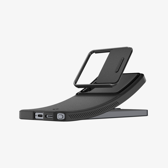 ACS11040 - Galaxy S26 Ultra Optik Armor in Black showing top view of phone and case showcase on top side by side