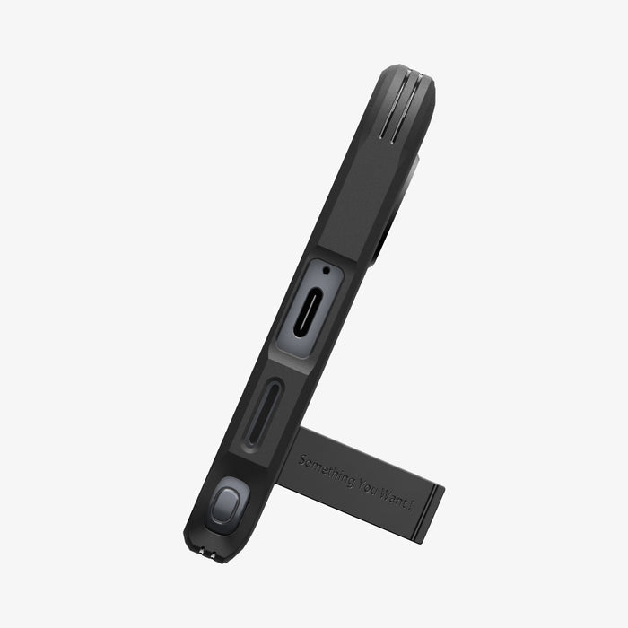 ACS11033 - Galaxy S26 Ultra Case Tough Armor (Mag Fit) Black showing bottom of case with kickstand out