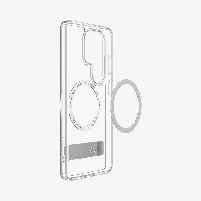 ACS11032 - Galaxy S26 Ultra Case - Ultra Hybrid S (Mag Fit) Clear White showing the back and partial side with kickstand and mag fit technology