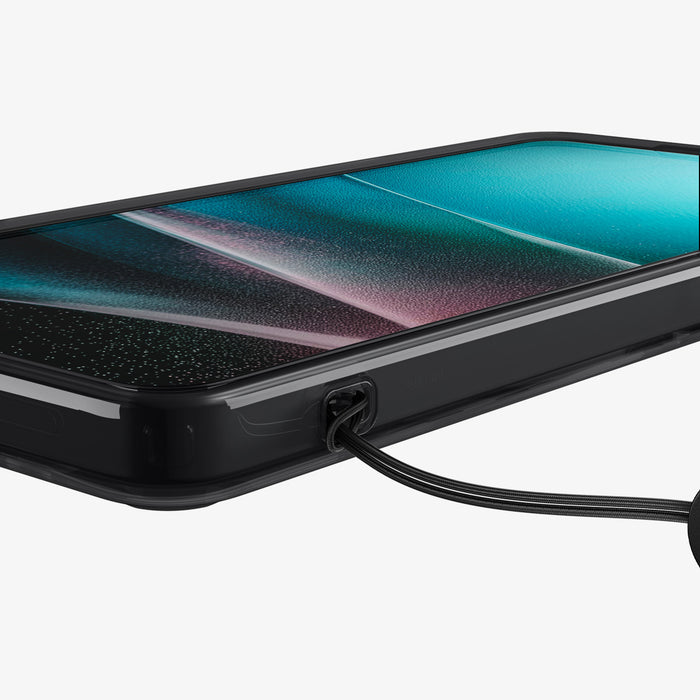 ACS10961 - Galaxy S26 Ultra Case Ultra Hybrid Zero One (Mag Fit) Black showing the side with device and strap in the phone