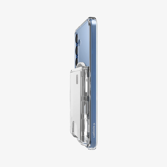 AFA09207 - Galaxy S25 Series Ultra Hybrid MagFit+ Wallet (MagFit) in Crystal Clear showing the partial front and side attached to a device