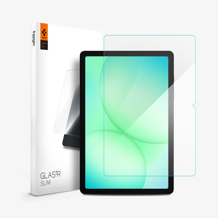 AGL07549 - Galaxy Tab A11+ Clear showing a GLAS.tR Slim screen protector applied to a tablet with ultra-clear transparency and precise edge fit.