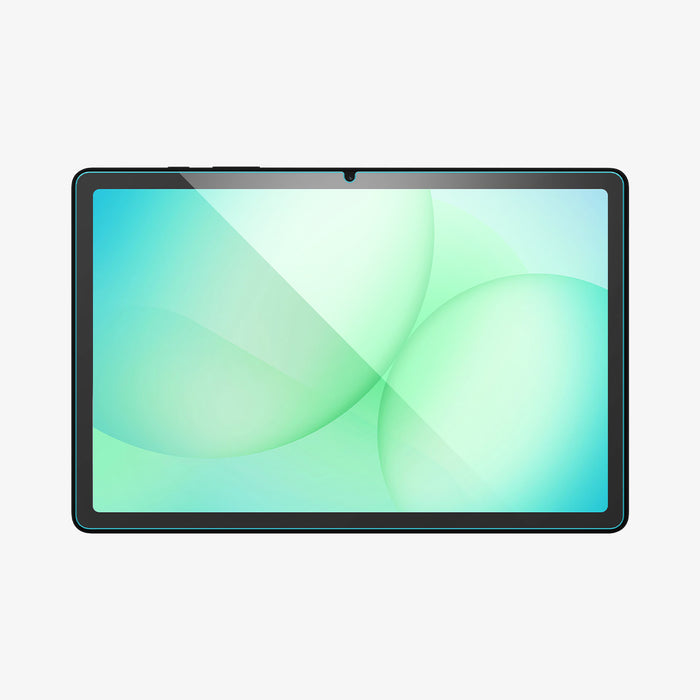 AGL07549 - Galaxy Tab A11+ Clear showing a full-screen view of the tablet with a crystal-clear tempered glass protector maintaining vivid display clarity and precise front camera cutout.