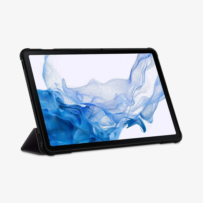 ACS01604 - Galaxy Tab S8 Case Rugged Armor Pro in black showing the front with device propped up by built in kickstand
