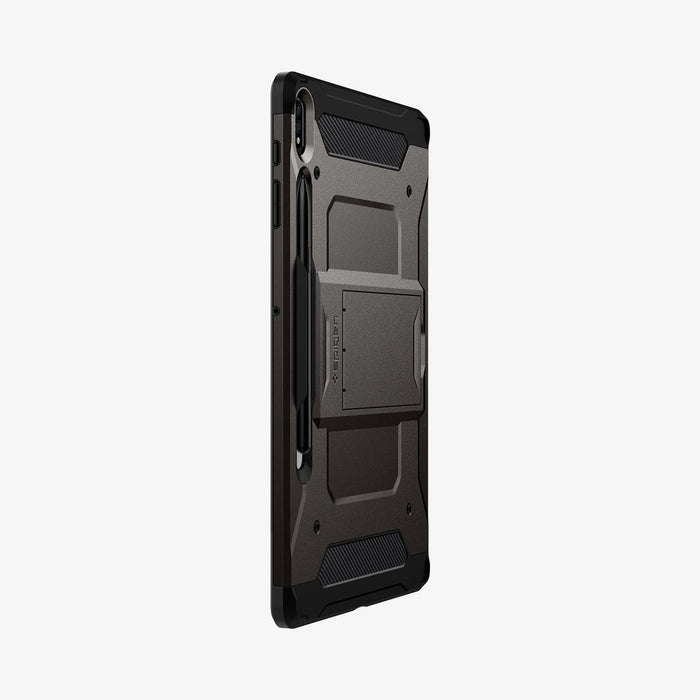 ACS01608 - Galaxy Tab S8 Plus Case Tough Armor Pro in gunmetal showing the back and side