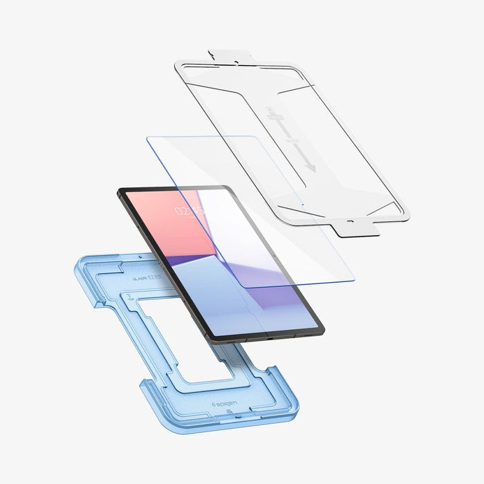 AGL07000 - Galaxy Tab S9 Screen Protector EZ FIT GLAS.tR showing the ez fit tray, device and screen protector