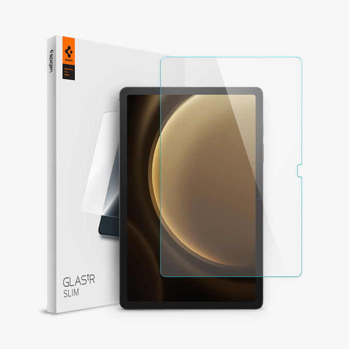 AGL07002 - Galaxy Tab S10 FE Series Screen Protector EZ FIT GLAS.tR showing the device, screen protector and packaging