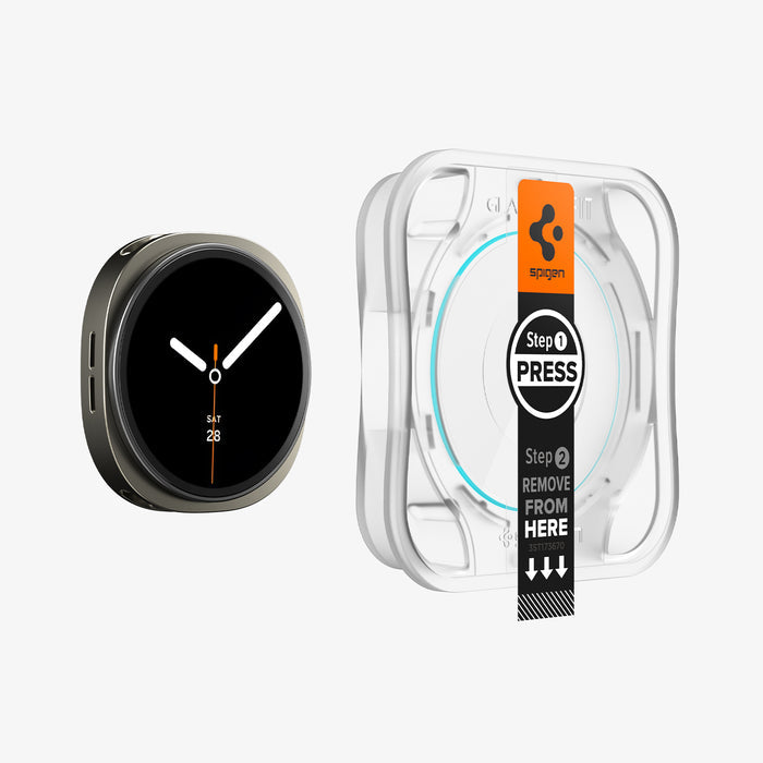 AGL09874 - SWi-dj GLAS.tR EZ Fit showing the watch face, screen protector and ez fit tray