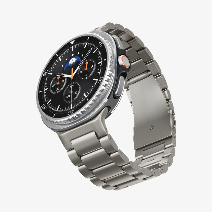 AMP10122 - Galaxy Watch 9 Series Modern Fit Titanium showing the front, side and inner side of the watch strap