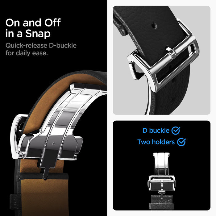 AMP10119 - Galaxy Watch 9 Series Enzo showing on and off in a snap. quick release d buckle for daily ease