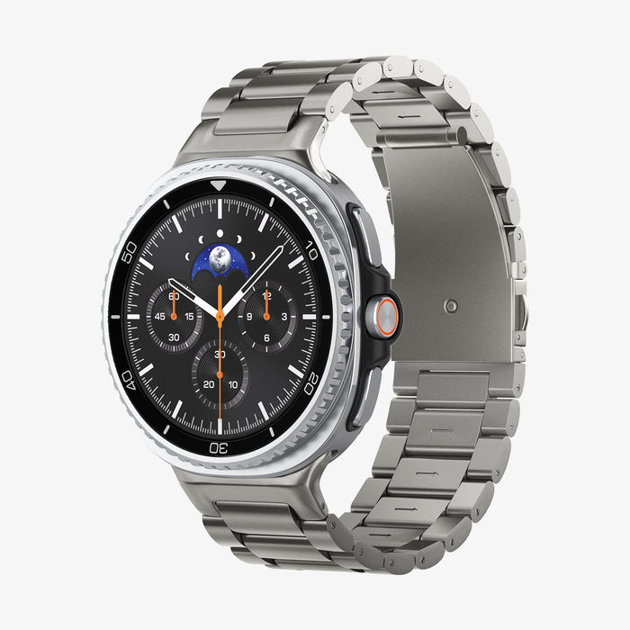 AMP10122 - Galaxy Watch 9 Series Modern Fit Titanium showing the front, side and inner side of the watch strap