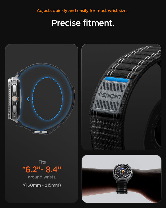 AMP10153 - Galaxy Watch 9 Series WBF0 in black showing adjusts quickly and easily for most wrist sizes. precise fitment