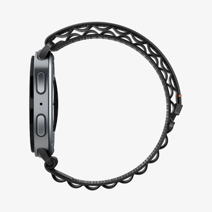 AMP11607 - Galaxy Watch 9 Series WBF1 showing side profile of Galaxy Watch 9 watch with woven nylon band wrapped around