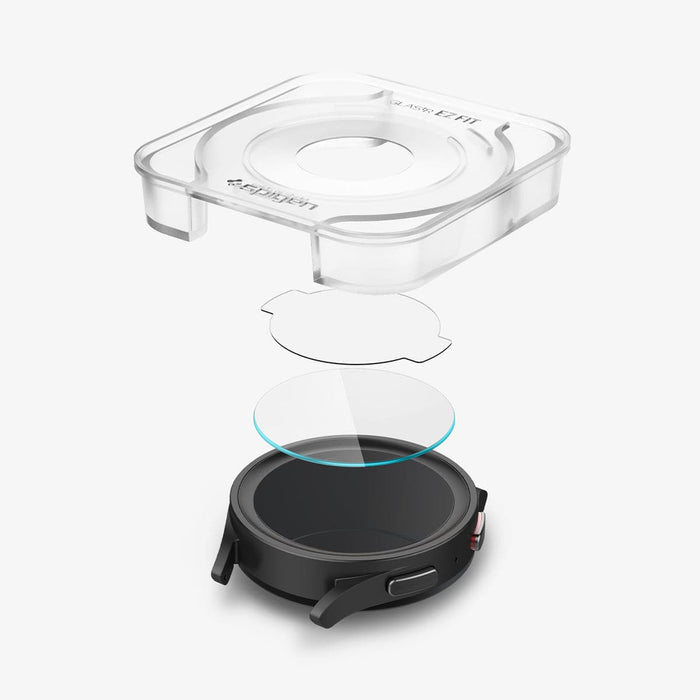 AGL05346 - Galaxy Watch 5 Pro (45mm) Screen Protector EZ FIT GLAS.tR showing the ez fit tray, protective film, screen protector and watch face