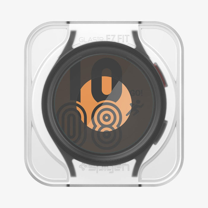AGL05346 - Galaxy Watch 5 Pro (45mm) Screen Protector EZ FIT GLAS.tR showing the front with ez fit tray installed on watch face