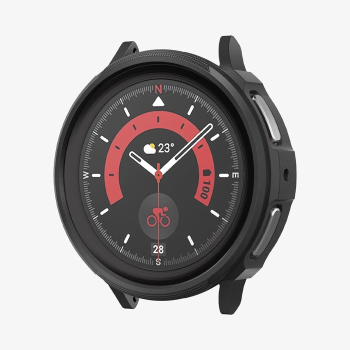 ACS05185 - Galaxy Watch 5 Pro (45mm) Case Liquid Air in matte black showing the front and side of watch face