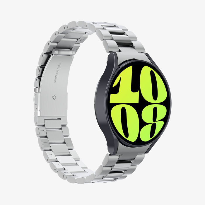 AMP06498 - Watch 6 (44mm) Modern Fit 316L Band in Silver showing the front, partial side and inner side of the watch strap