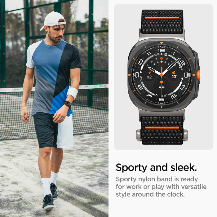 AMP08773 - Galaxy Watch Ultra DuraPro Flex in Black sporty and sleek. Sporty nylon band is ready for work or play with versatile style around the clock.