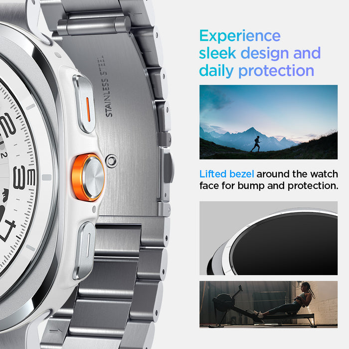 AMP08823 - Watch Ultra (47mm) Modern Fit 316L Band in Silver experience sleek design and daily protection. lifted bezel around the watch face for bump and protection.