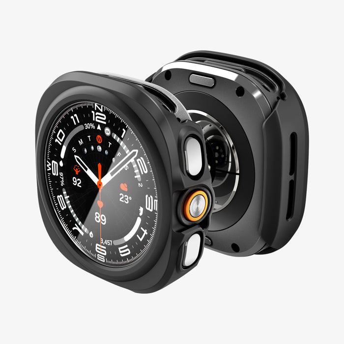 ACS11609 - Galaxy Watch Ultra Series Thin Fit 360 showing the case's front and back views together, highlighting the button cutouts
