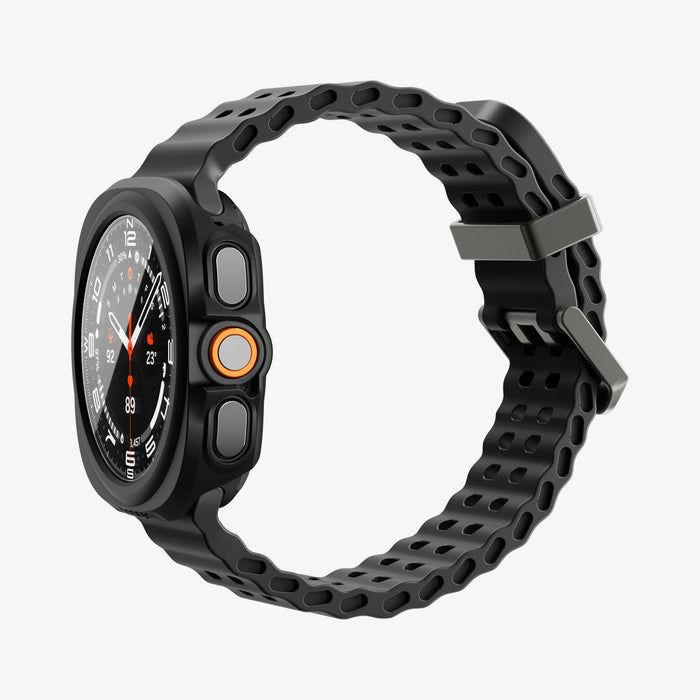 ACS11609 - Galaxy Watch Ultra Series Thin Fit 360 showing the case's side profile with button cutouts and band on the watch