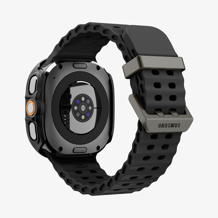 ACS11609 - Galaxy Watch Ultra Series Thin Fit 360 showing the case's rear view with sensor cutout and Samsung-branded band buckle