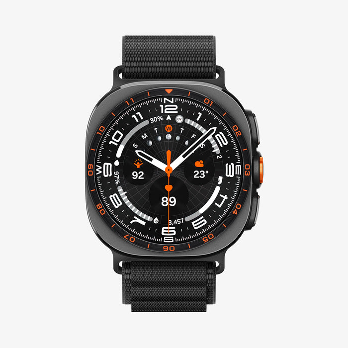 AMP11613 - Galaxy Watch Ultra Series - WBF1 showing the Galaxy Watch Ultra with the WBF1 nylon band in Black, front view on white background.
