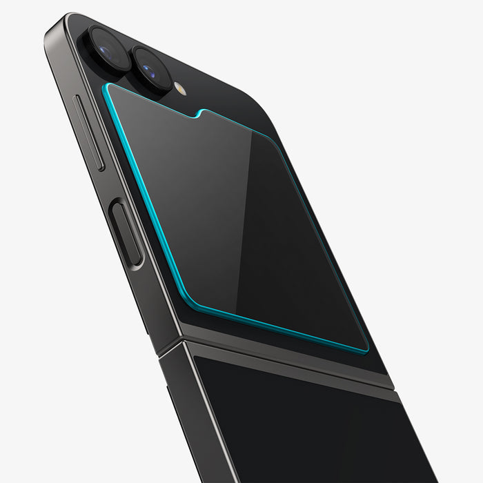 AGL07972 - Galaxy Z Flip 7 FE GLAS.tR EZ Fit showing the back, and partial side with the screen protector installed