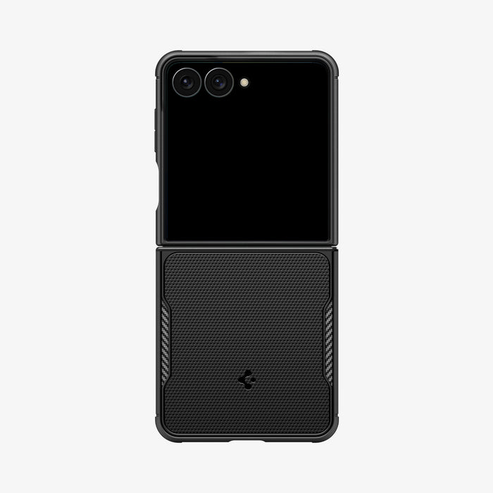 ACS11798 - Galaxy Z Flip 8 Series - Core Armor (Mag Fit)  showing the Core Armor MagFit case on the Galaxy Z Flip 8 in Black, front view folded on white background with a textured lower panel and carbon fiber accents.
