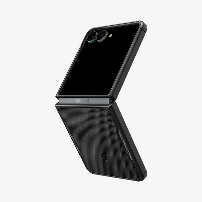ACS11798 - Galaxy Z Flip 8 Series - Core Armor (Mag Fit) showing an angled view of the Galaxy Z Flip 8 with the Core Armor MagFit case, folded open with the "SAMSUNG" text visible on the hinge bar.