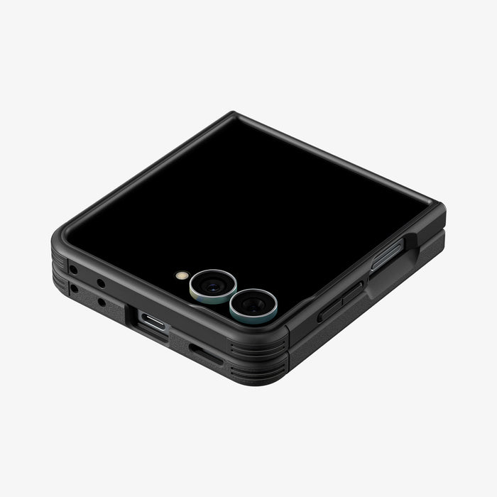 ACS11798 - Galaxy Z Flip 8 Series - Core Armor (Mag Fit) showing a top-down view of the Galaxy Z Flip 8 with the Core Armor MagFit case, camera cutout visible alongside the button and port cutouts.