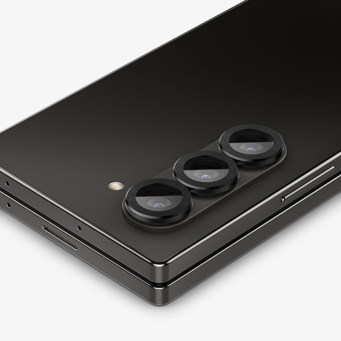 AGL07970 - Galaxy Z Fold 6 Optik Pro EZ Fit Lens Protector in Black showing the partial back zoomed in, lens installed on the camera lens
