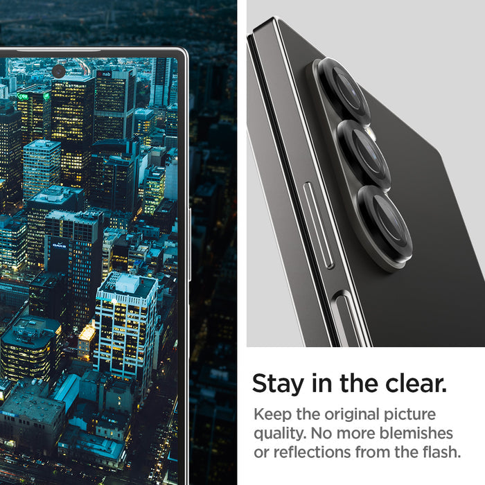 AGL07970 - Galaxy Z Fold 6 Optik Pro EZ Fit Lens Protector in Black showing the stay in the clear. Keep the original picture quality. No more blemishes or reflections from the flash