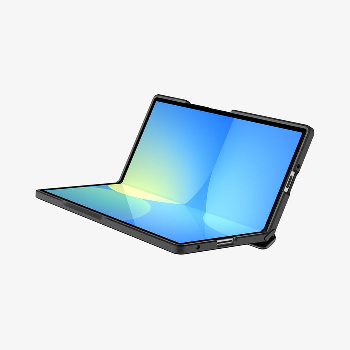 ACS09551 - Galaxy Z Fold 7 - Slim Armor Pro (MagFit) in black showing the front, partial side and bottom, partially folded
