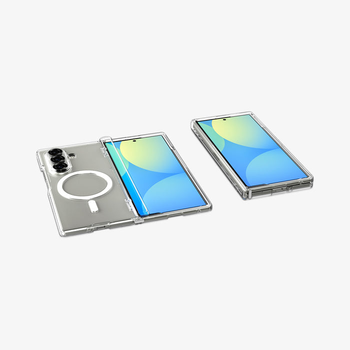 ACS09546 - Galaxy Z Fold 7 Ultra Hybrid Pro (MagFit) showing the front folded, front, hinge, back and bottoms of 2 devices