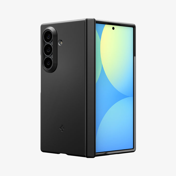 ACS11492 - Galaxy Z Fold 8 Ultra Air Fit Pro (Mag Fit) Black showing an angled view of the Galaxy Z Fold 8 Ultra with the Air Fit Pro MagFit case, folded open with the screen displaying a blue and yellow gradient.