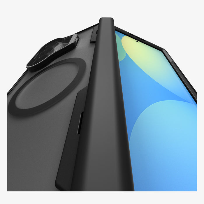 ACS11500 - Galaxy Z Fold 8 Series Optik Armor Pro (Mag Fit) showing close-up of Galaxy Z Fold 8 case top corner with camera cutout, MagSafe ring, and folded kickstand strap