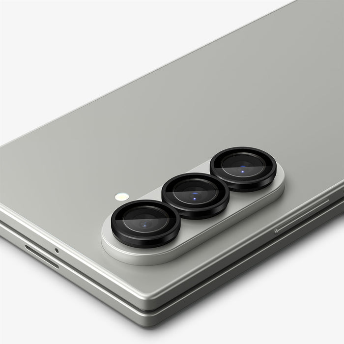 AGL09578 - Galaxy Z Fold 8 Ultra Optik Pro EZ Fit  showing a close-up angled view of the Galaxy Z Fold 8 Ultra's triple camera lenses with the Optik Pro EZ Fit protector installed.