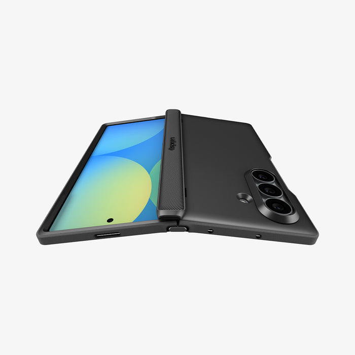 ACS11503 - Galaxy Z Fold 8 Ultra Slim Armor Pro (Mag Fit) Black showing Galaxy Z Fold 8 Ultra case lying open flat, front screen, back camera cutout, and textured spine