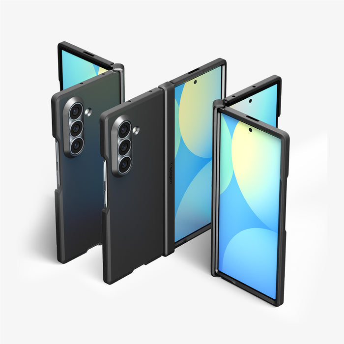 ACS11499 - Galaxy Z Fold 8 Ultra Tough Armor Pro (Mag Fit) Black showing three Galaxy Z Fold 8 Ultra cases open at different angles, front screens, camera cutouts, and hinge spines