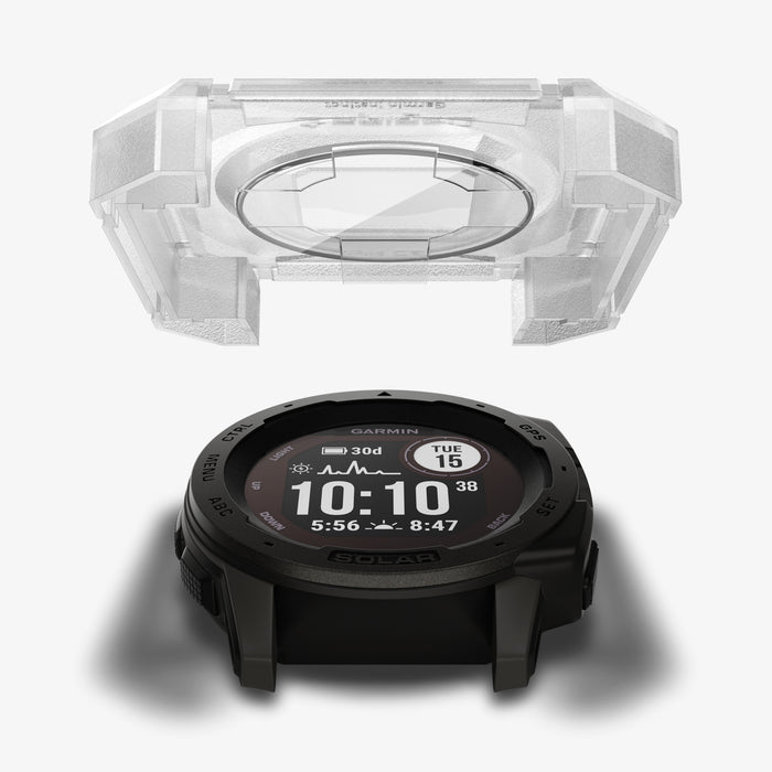 AGL02994 - Garmin Instinct Screen Protector EZ FIT Glas.tR showing the ez fit tray hovering above the watch face