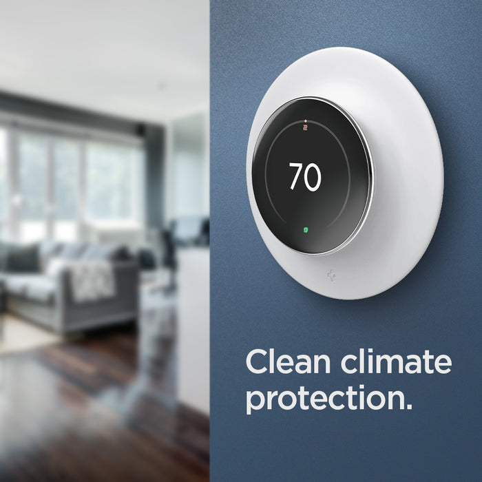 AHP09218 - Google Nest Learning Thermostat 4th Gen Wall Plate in Matte White showing the clean climate protection